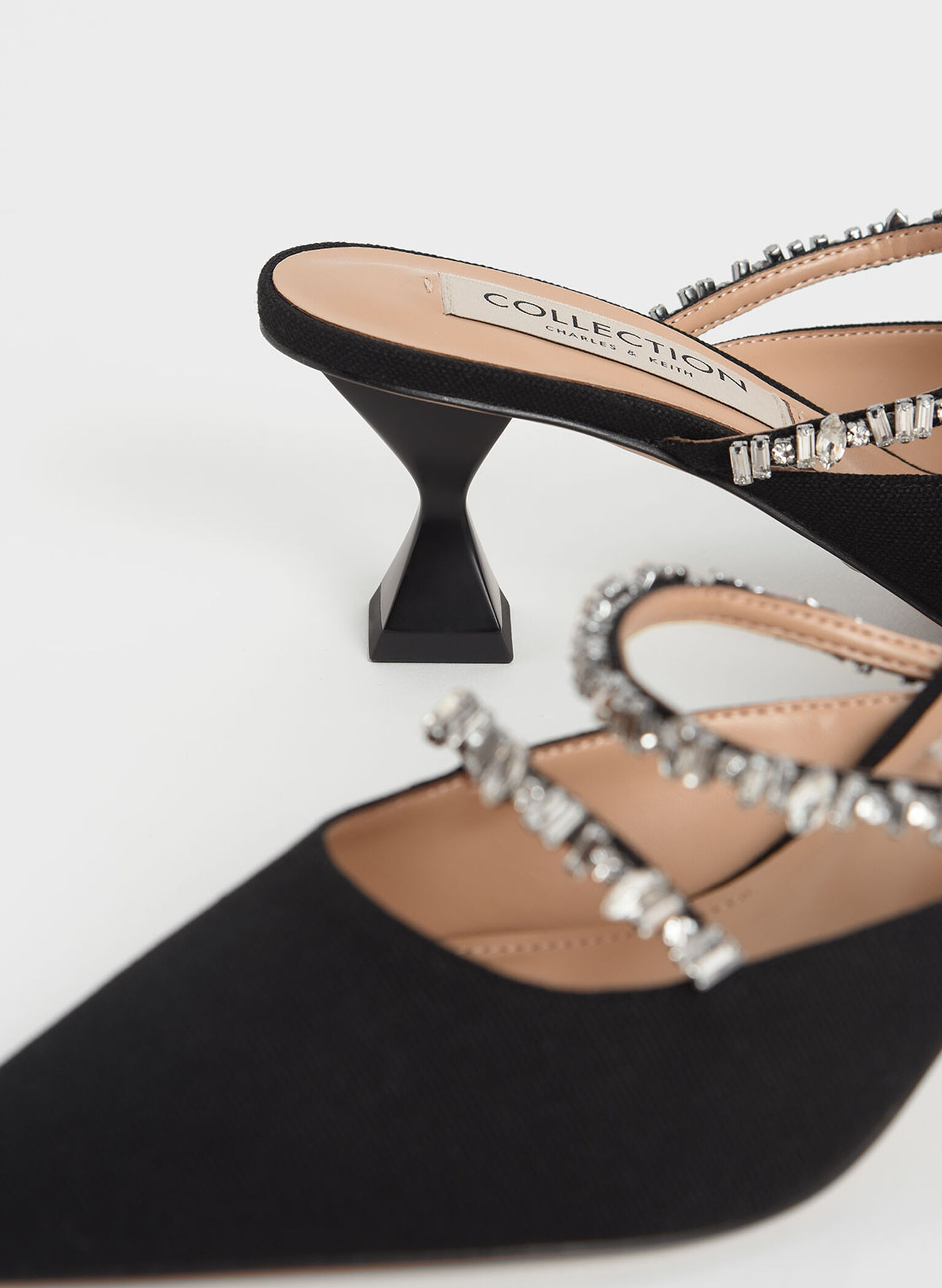 Canvas Double Gem Strap Mules, Black, hi-res