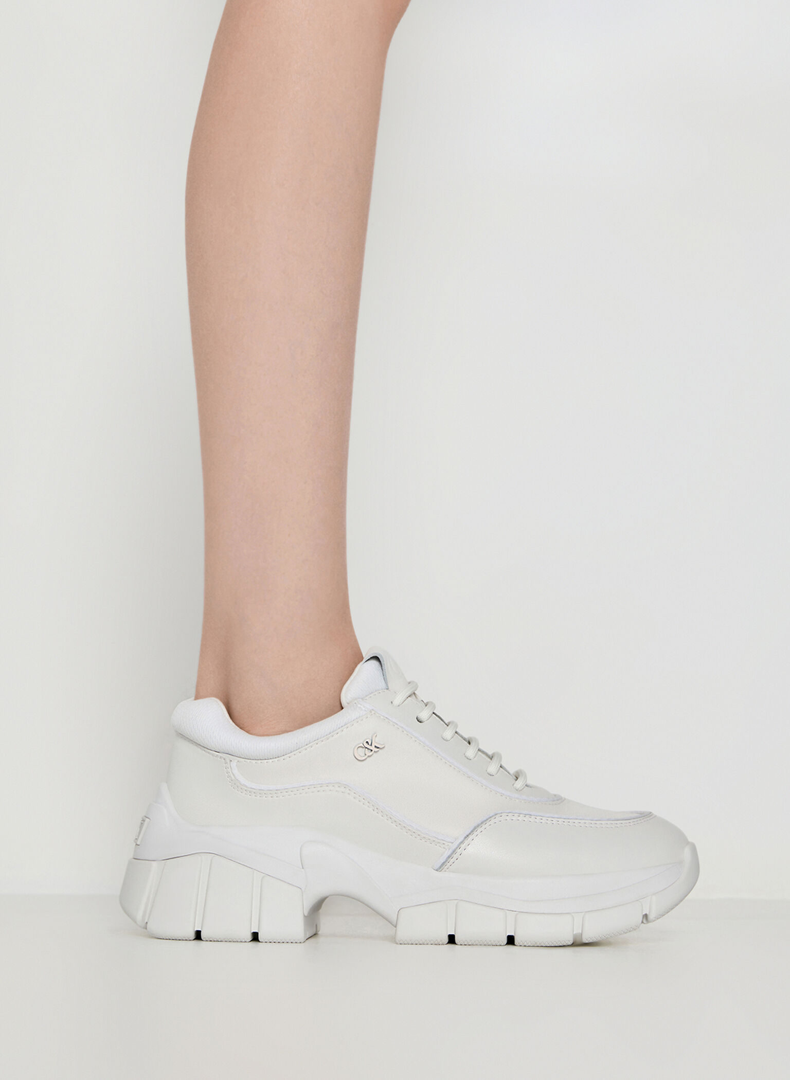 Yunna Leather & Recycled Fabric Chunky Sneakers, White, hi-res