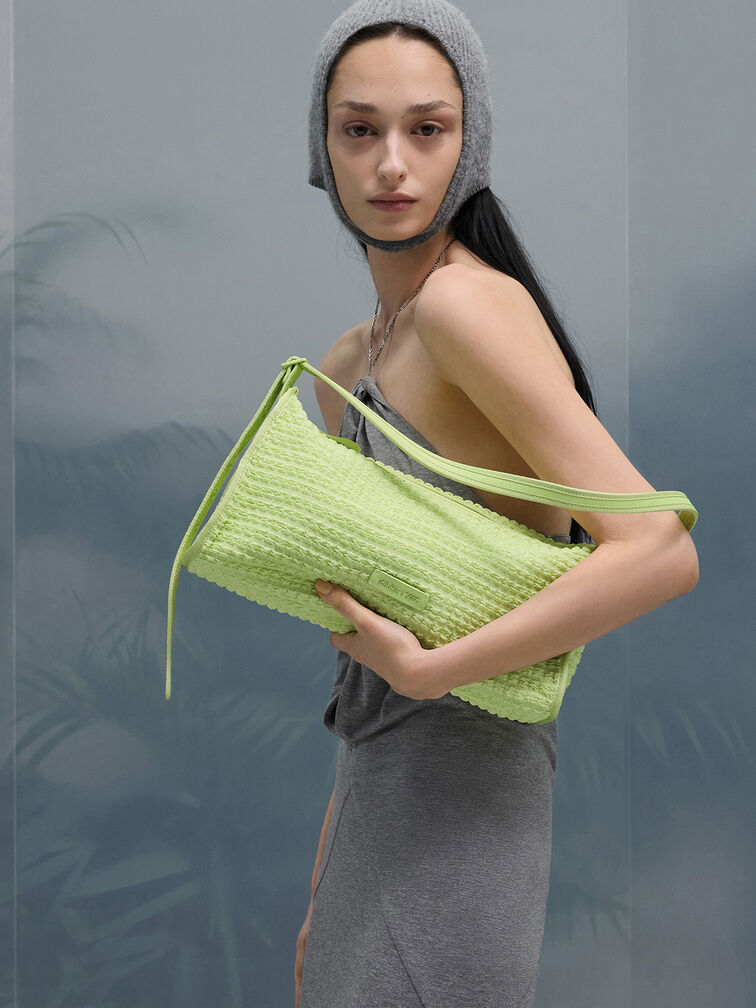 Textured Elongated Shoulder Bag, Zesty Green, hi-res
