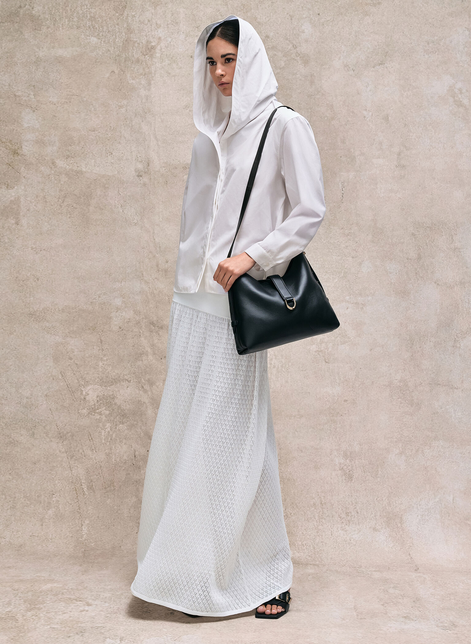 Gabine Leather Belted Hobo Bag, Black, hi-res