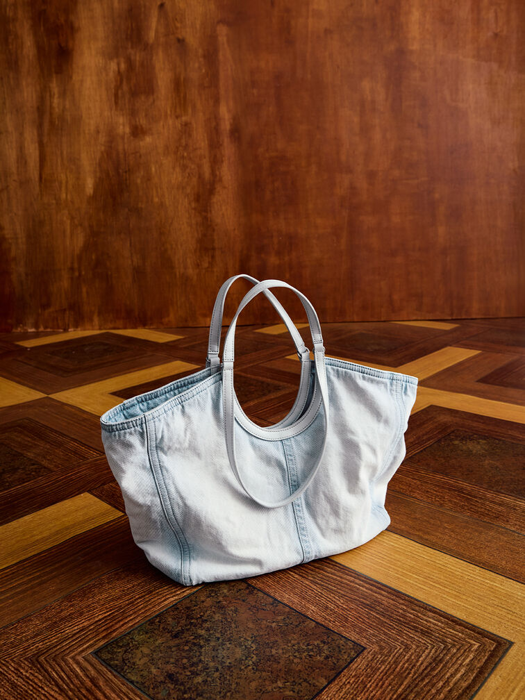 Ivette Denim Tote Bag, Light Washed Denim, hi-res