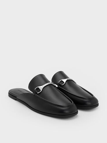 Leslie Metallic-Accent Mules, Black, hi-res