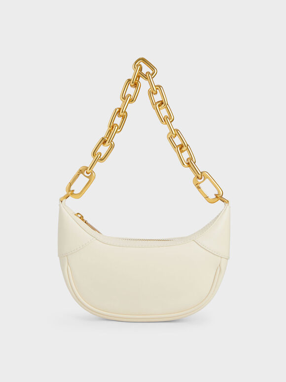 Shalia Chain-Handle Moon Bag, Cream, hi-res