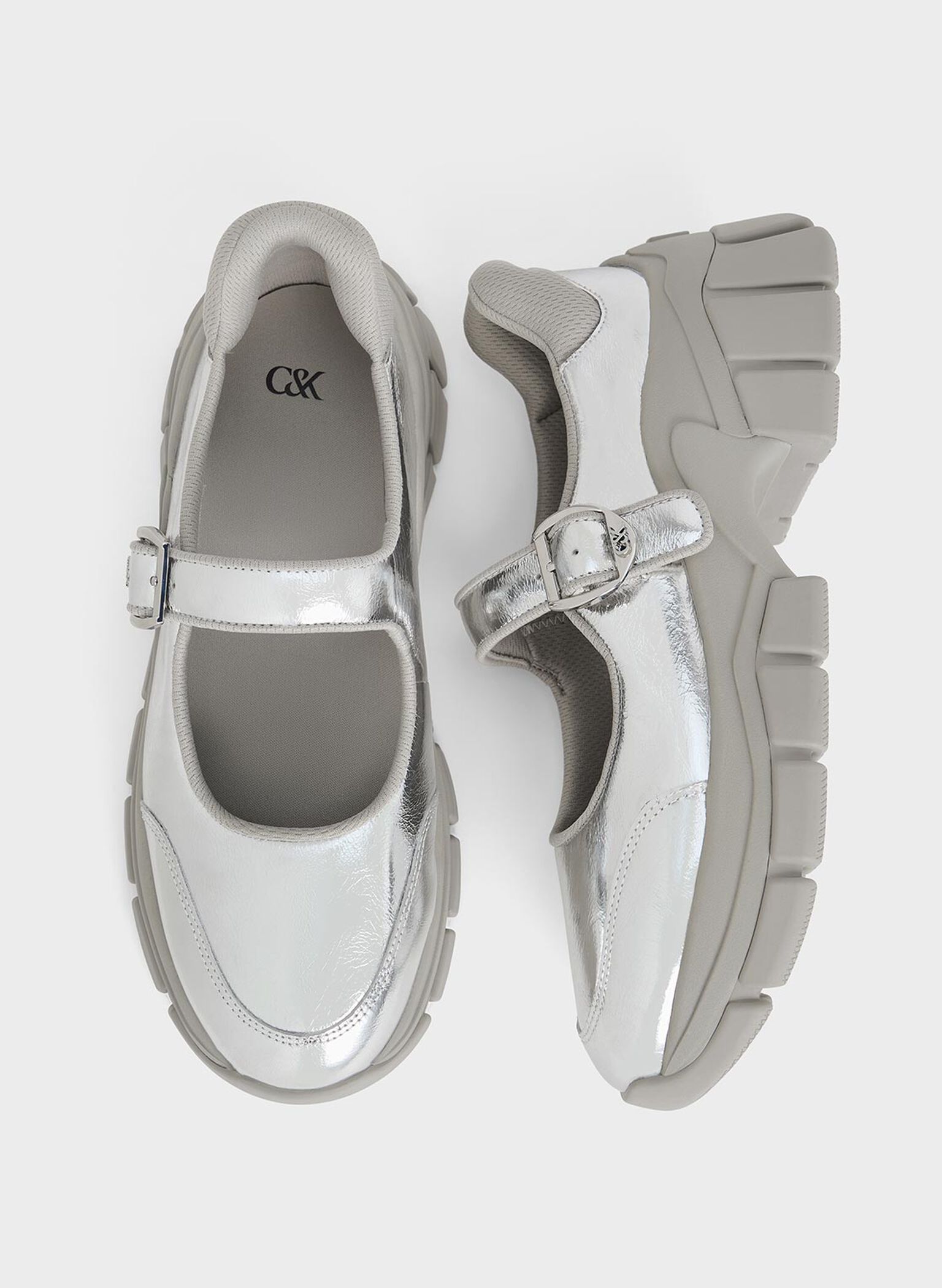 Yunna Metallic Leather & Recycled Fabric Mary Jane Sneakers, Silver, hi-res