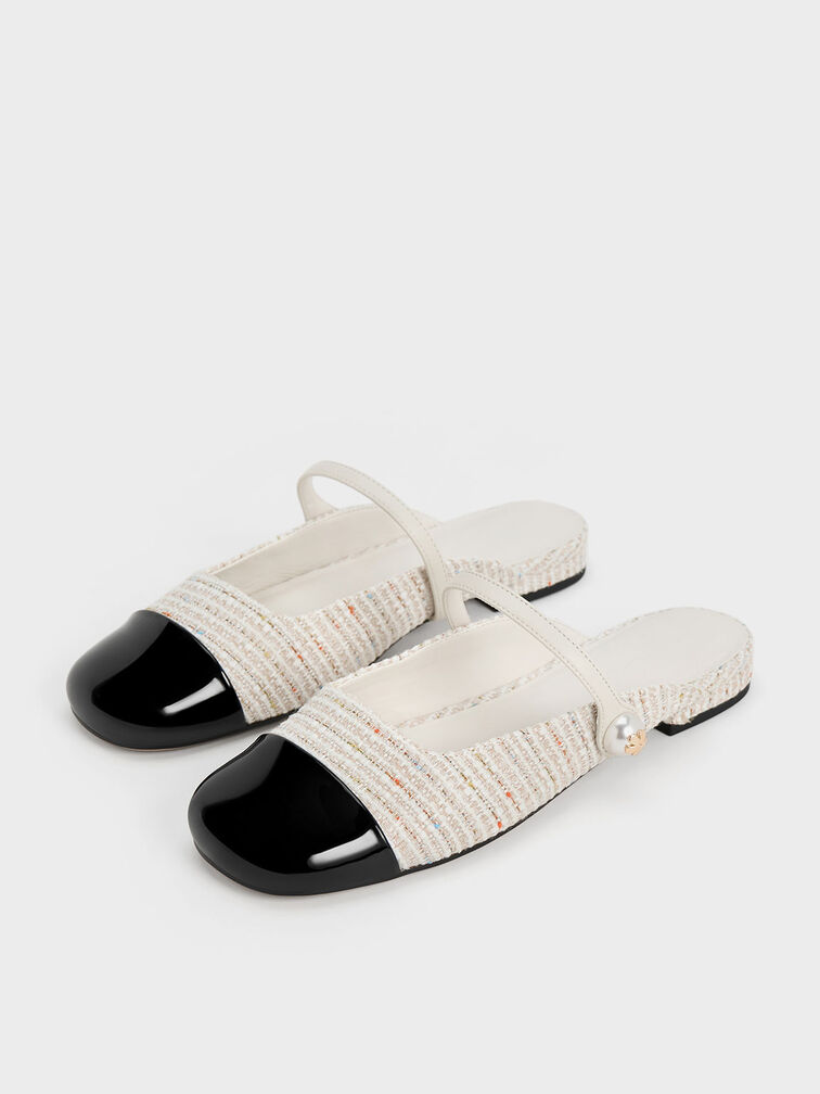 Aeryn Tweed Pearl Embellished Flat Mules, Cream, hi-res
