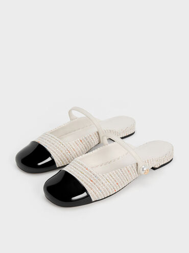 Aeryn Tweed Pearl Embellished Flat Mules, Cream, hi-res