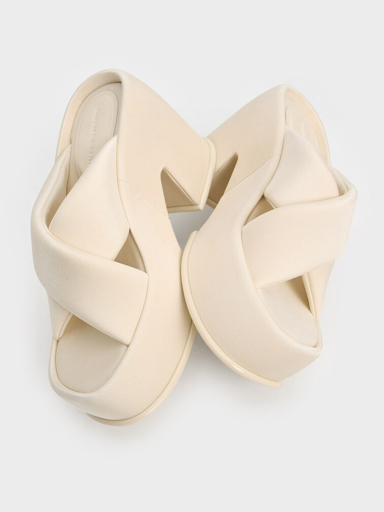 Toni Puffy-Strap Crossover Platform Mules, Chalk, hi-res