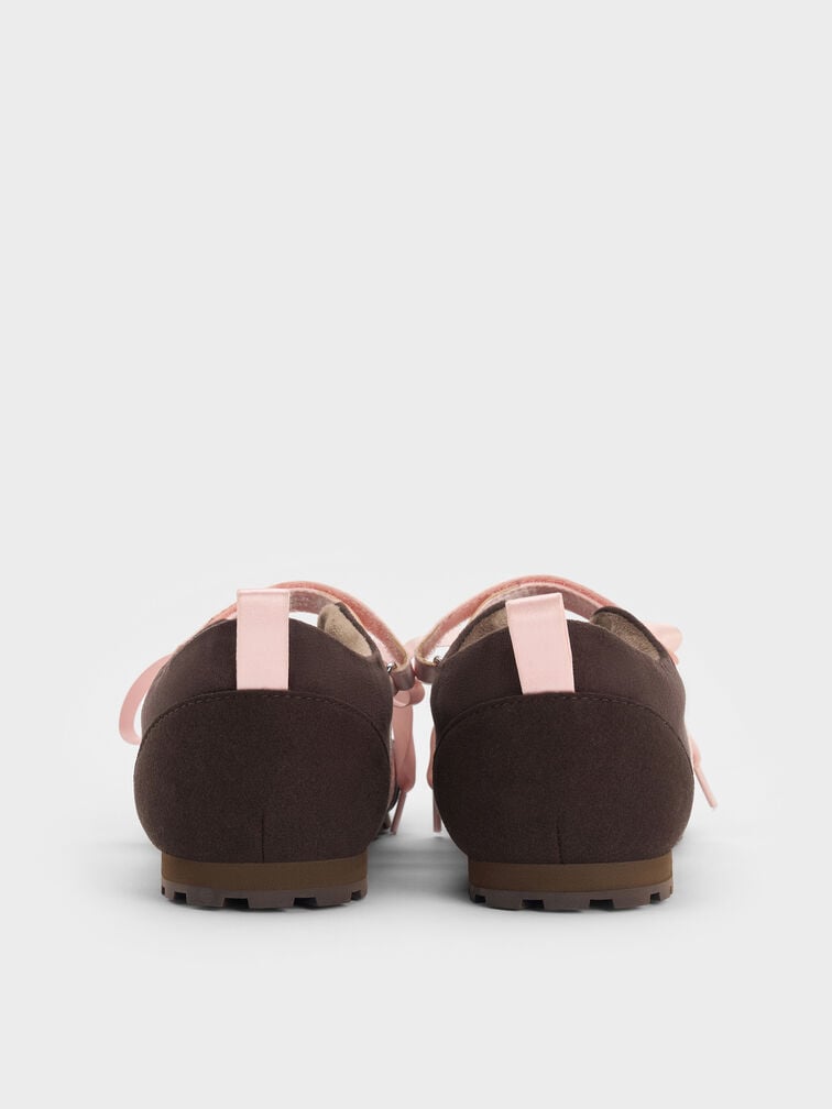 Silko Faux Suede Satin-Lace Ballet Sneakers, Dark Brown Textured, hi-res