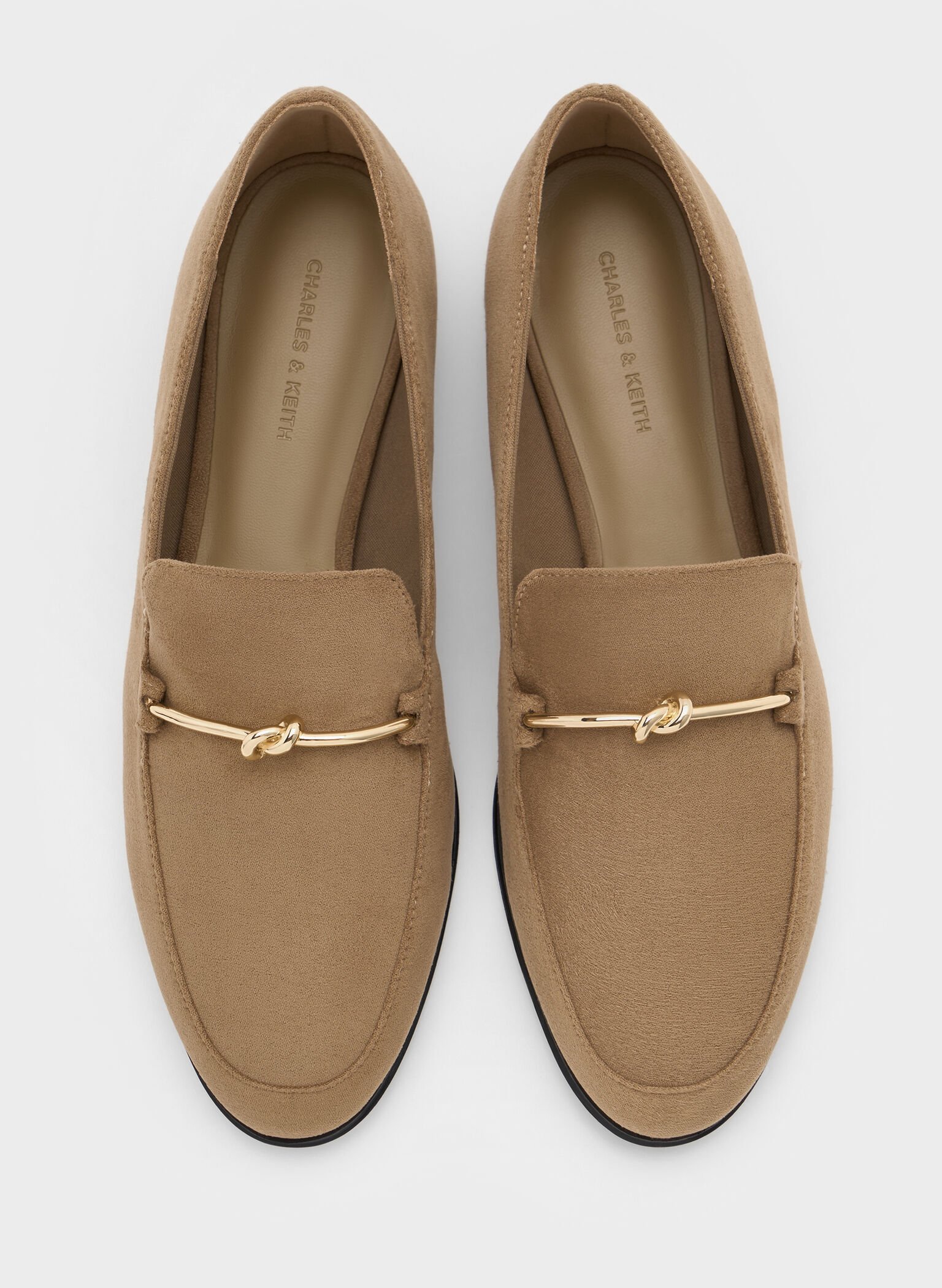 Faux Suede Metallic Knot-Bar Loafers, Camel, hi-res