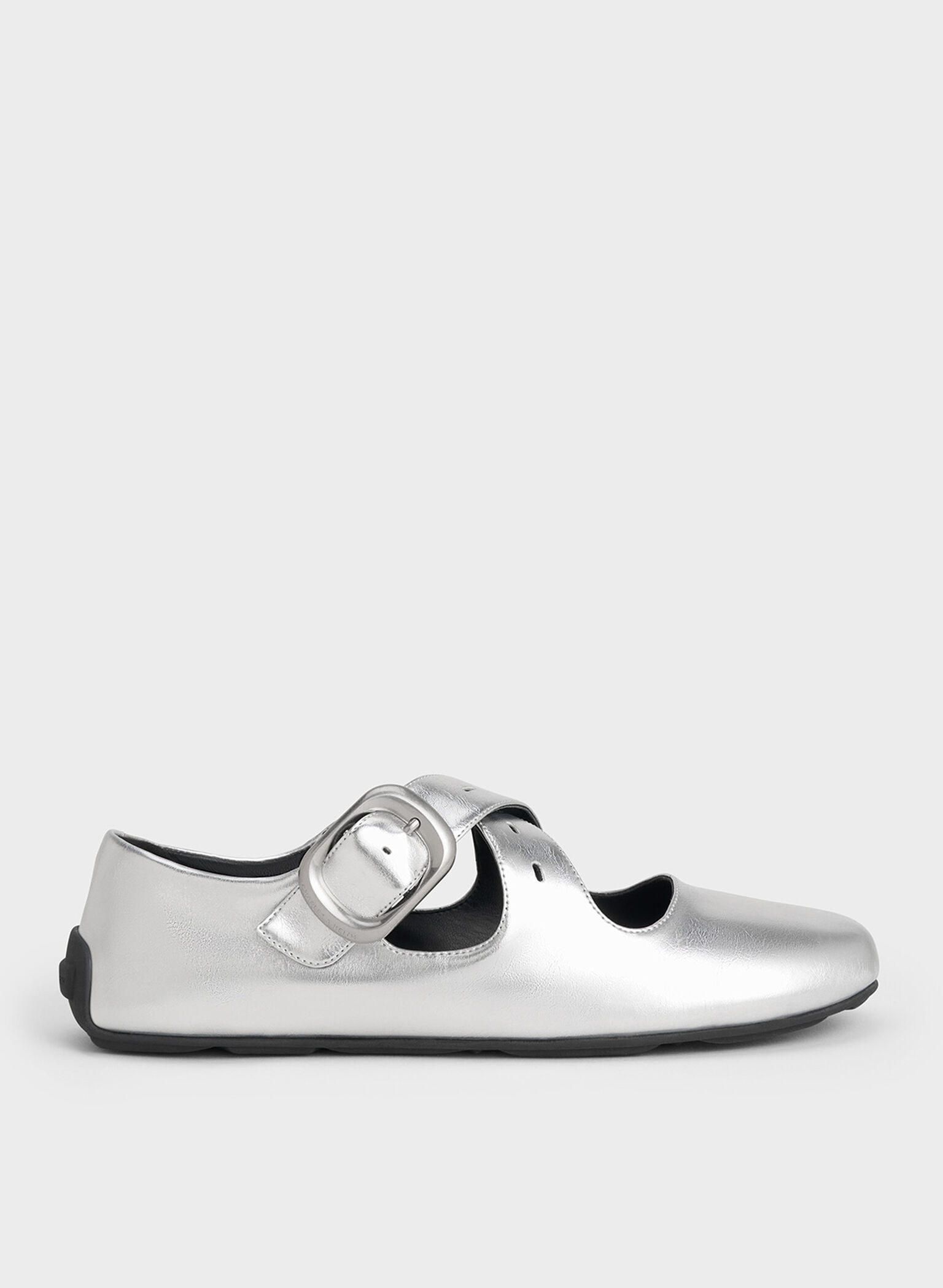 Metallic Crossover-Strap Mary Janes, Silver, hi-res