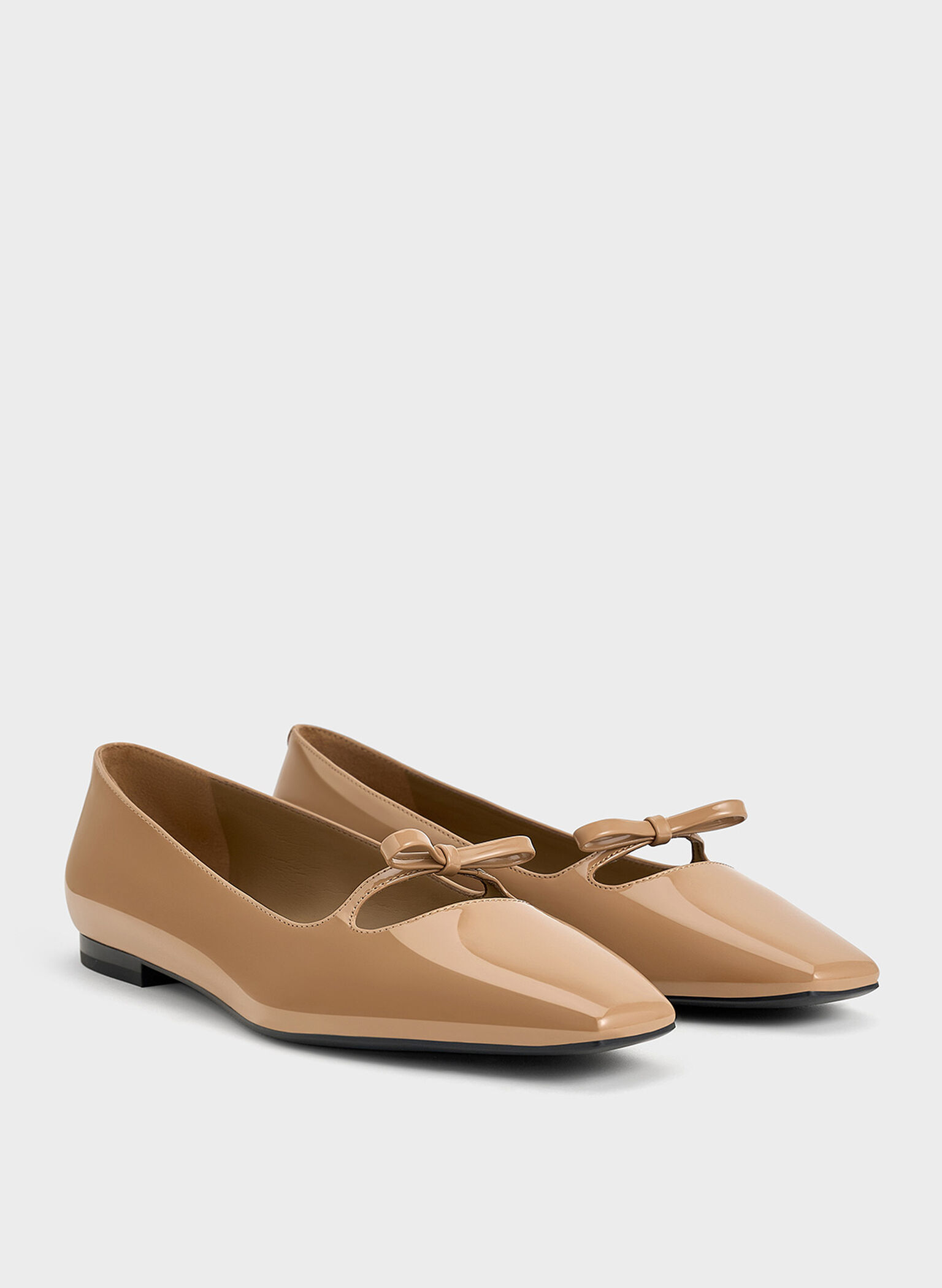 Patent Bow Square-Toe Ballet Flats, Caramel, hi-res