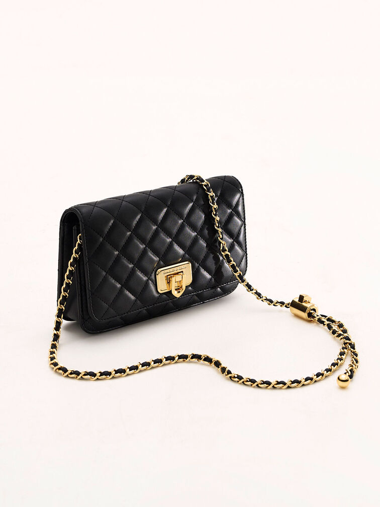Black Cressida Quilted Push-Lock Clutch - CHARLES & KEITH UK