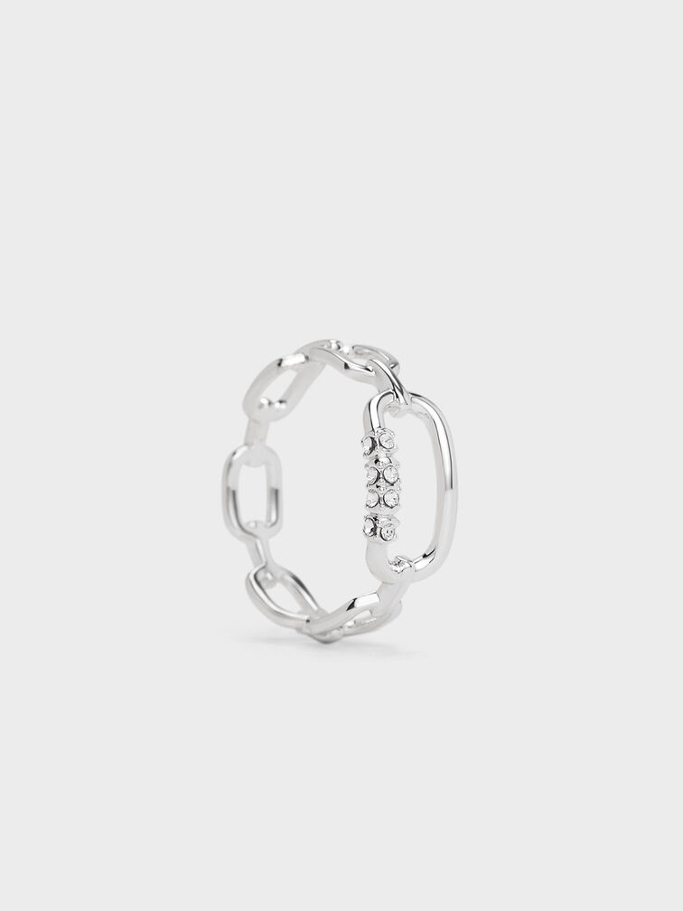 Reagan Crystal Chain-Link Ring, Silver, hi-res