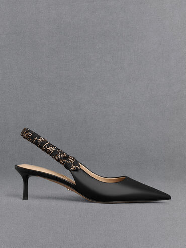 Tully Leather Ruched-Strap Slingback Pumps, Black, hi-res