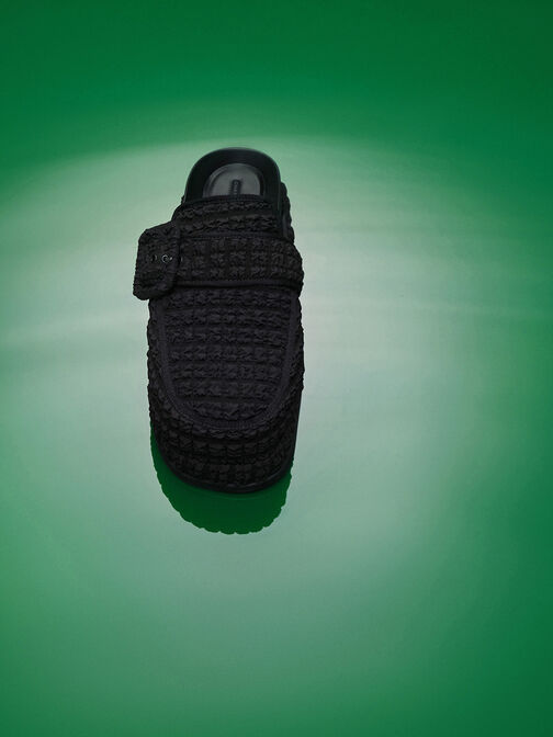 Loren Textured Flatform Mules, Black Textured, hi-res
