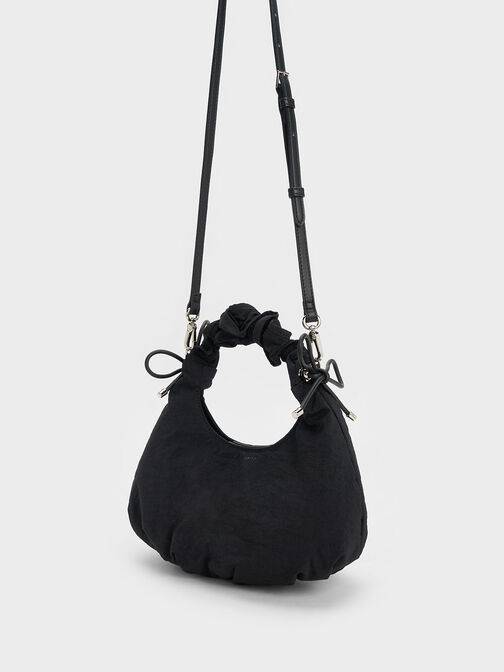 Maisy Ruched Nylon Bag, Black, hi-res