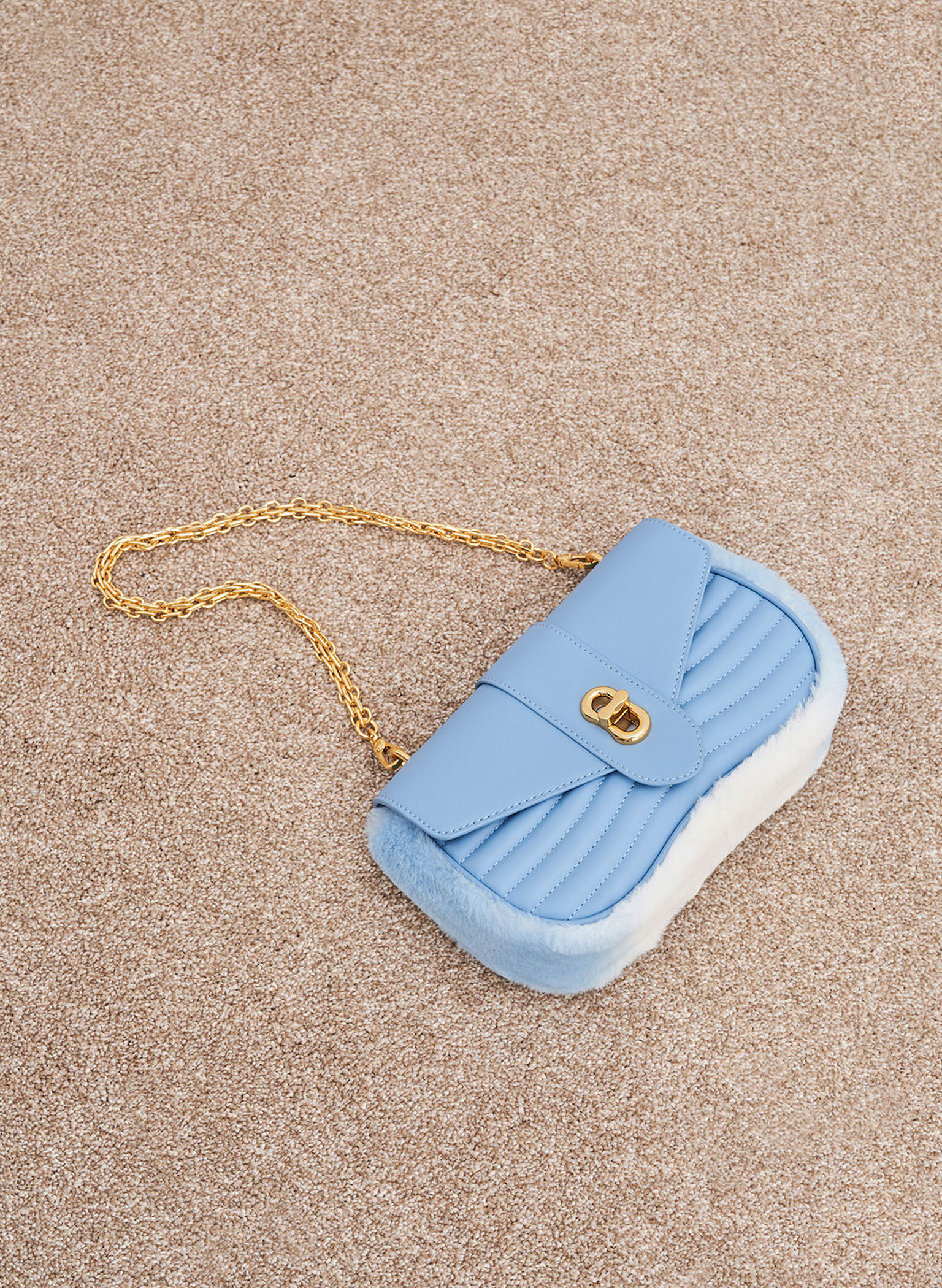 Aubrielle Fur-Trim Panelled Crossbody Bag, Light Blue, hi-res