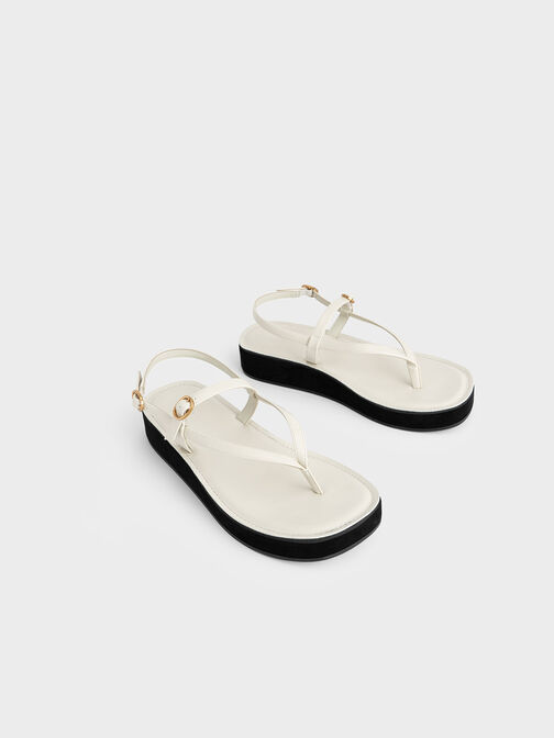 Strappy Flatform Thong Sandals, Chalk, hi-res