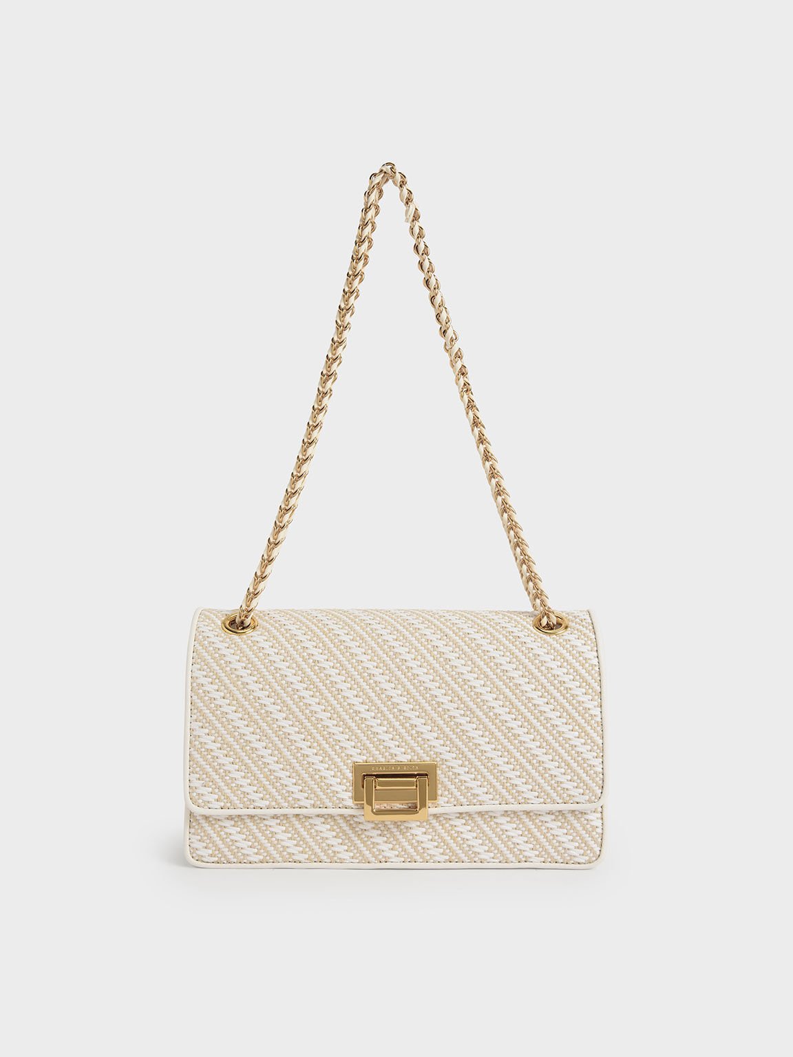 Chain Handle Shoulder Bag - CK2-20840464-10_WHITE - Faux Leather - M