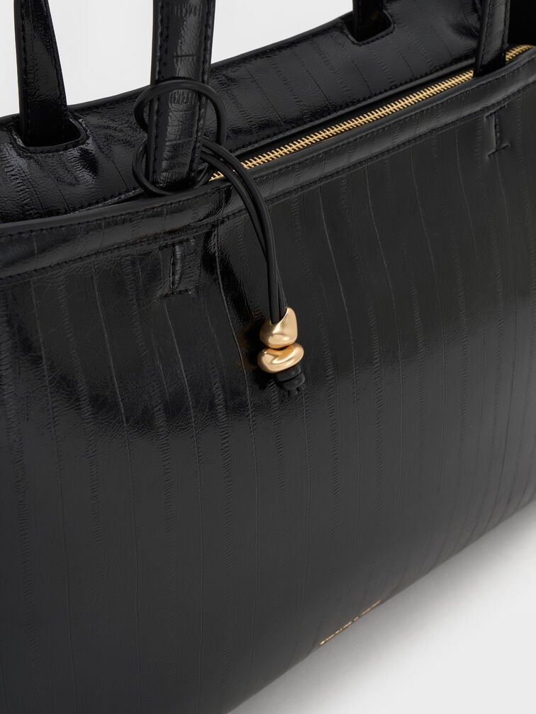 Augustine Eel-Effect Sculptural-Detail Tote Bag, Black, hi-res