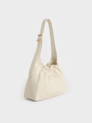 Brigette Ruched Shoulder Bag, Cream, hi-res