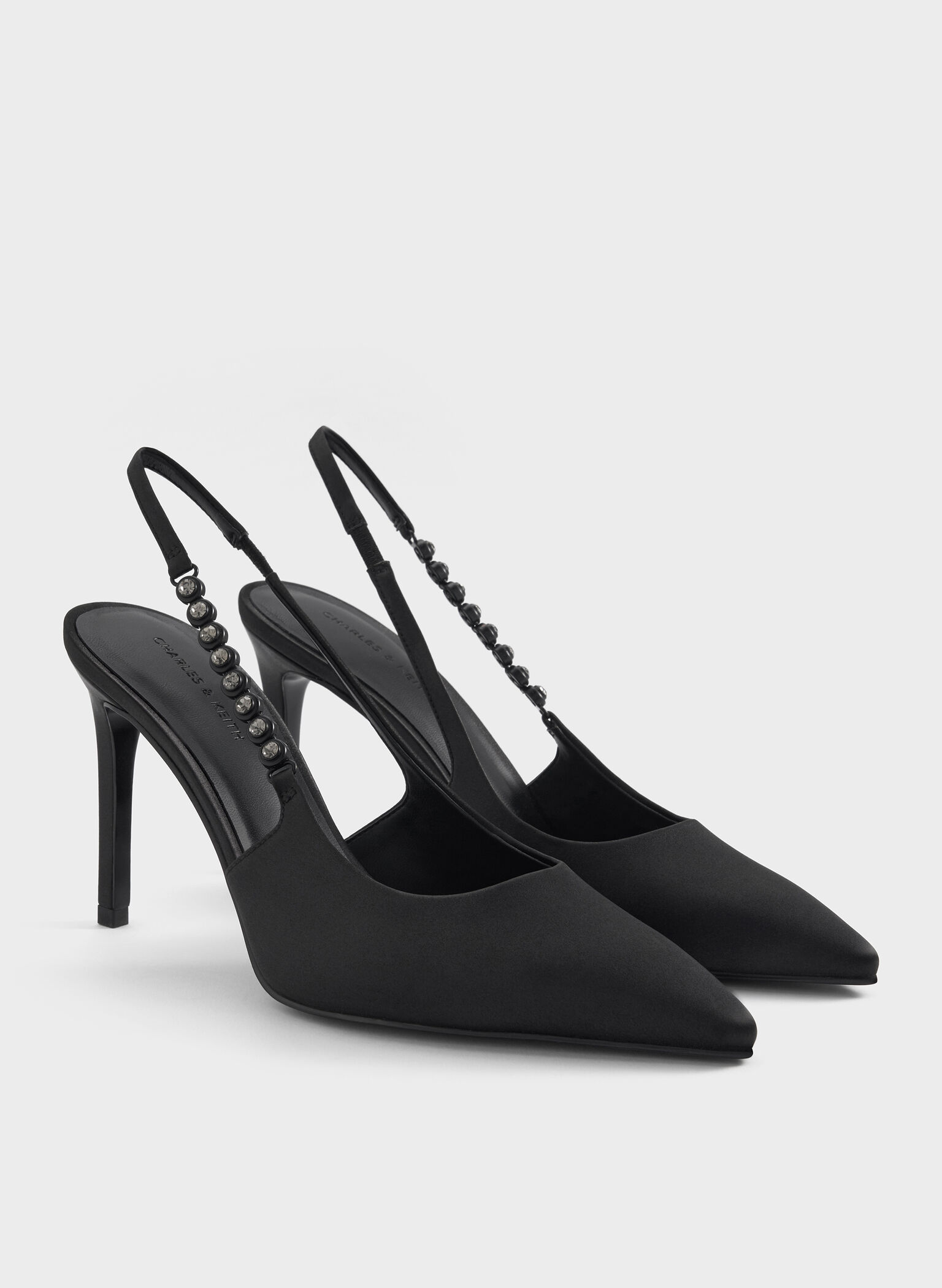 Flores Recycled Polyester Gem-Strap Slingback Pumps, Black, hi-res