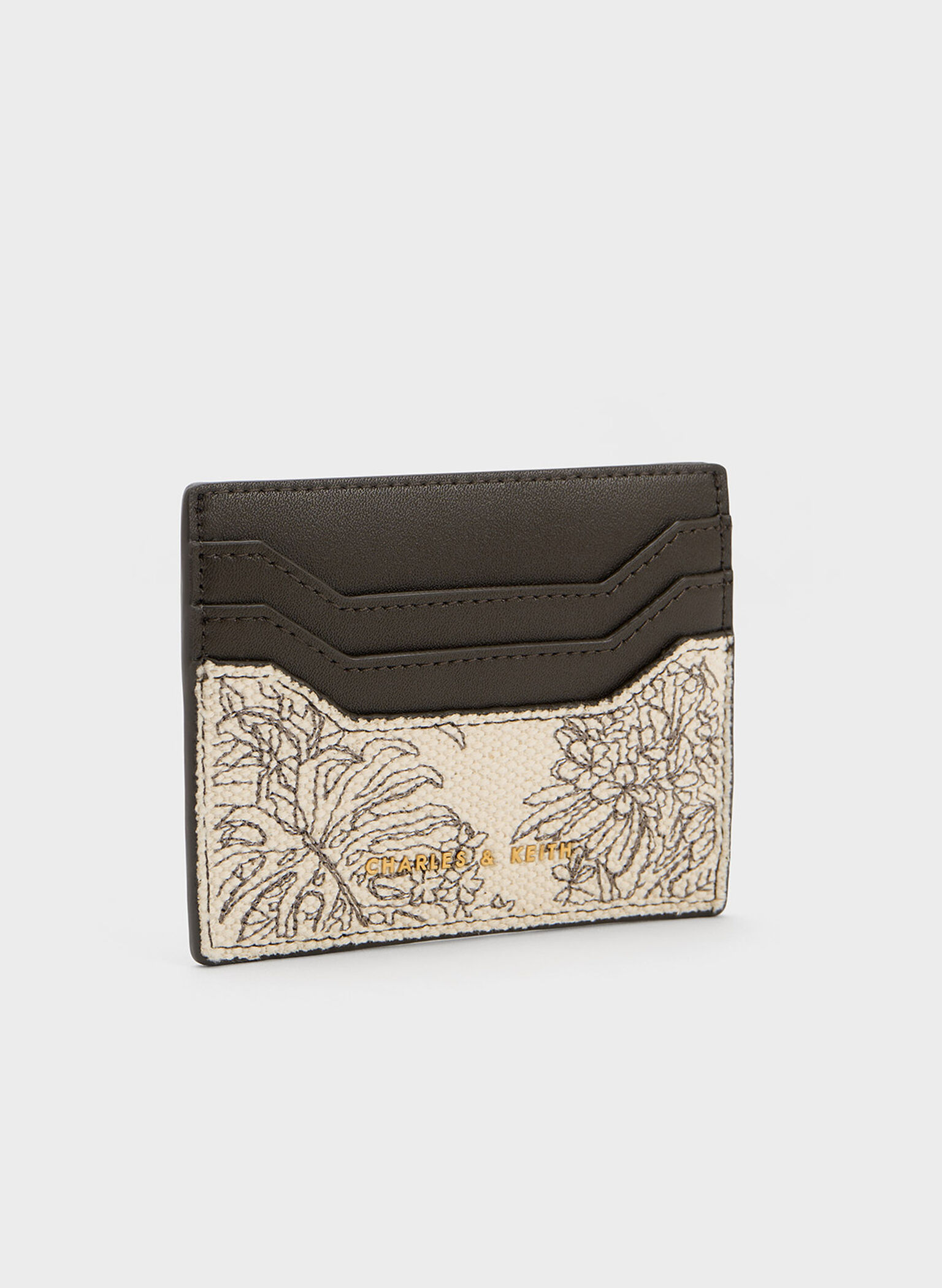 Floral Illustrated Canvas Card Holder, Dark Moss, hi-res