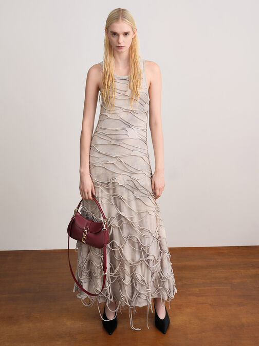 Agatha Chain-Accent Hobo Bag, Burgundy, hi-res