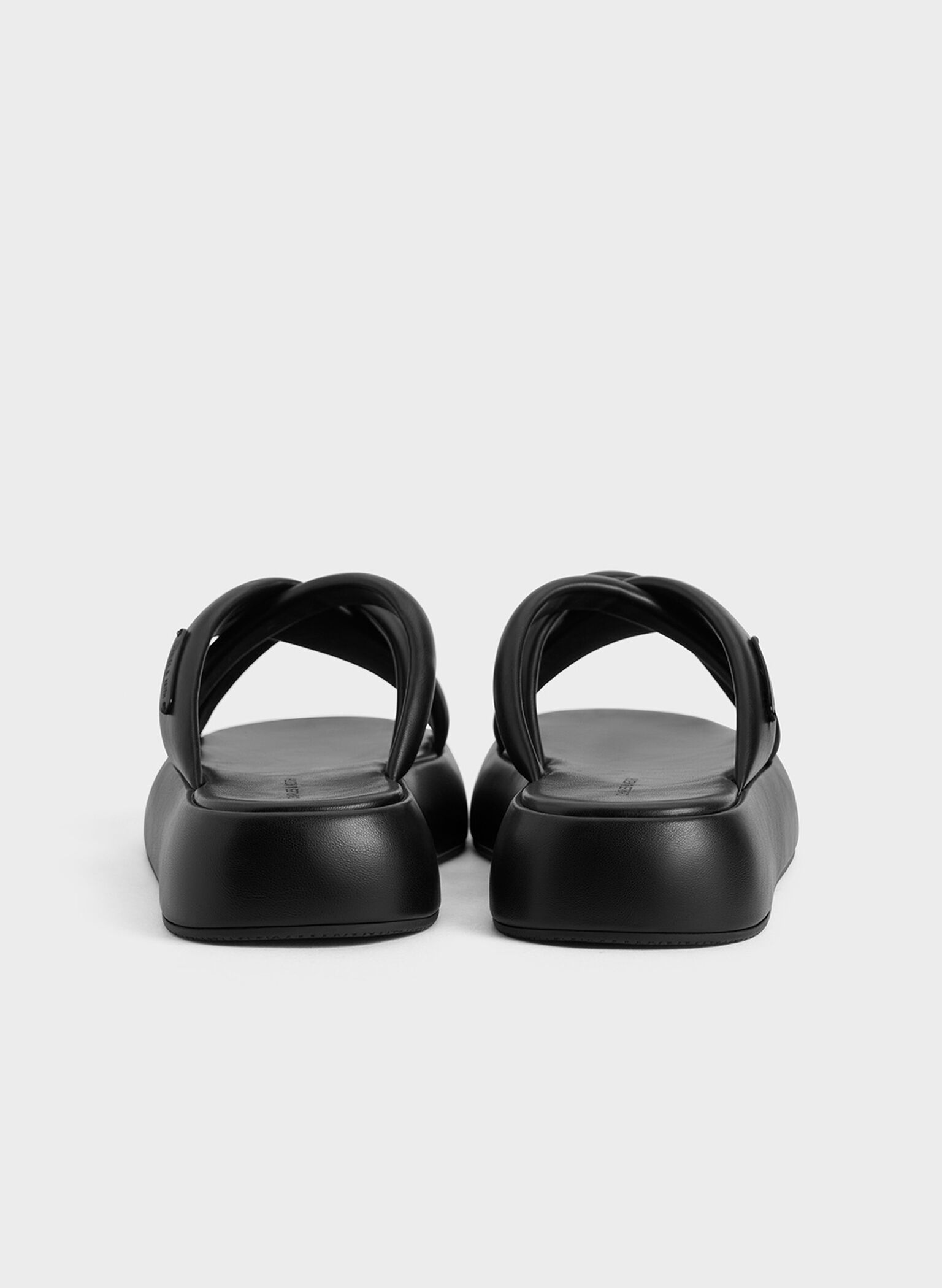 Puffy Crossover-Strap Slide Sandals, Black, hi-res