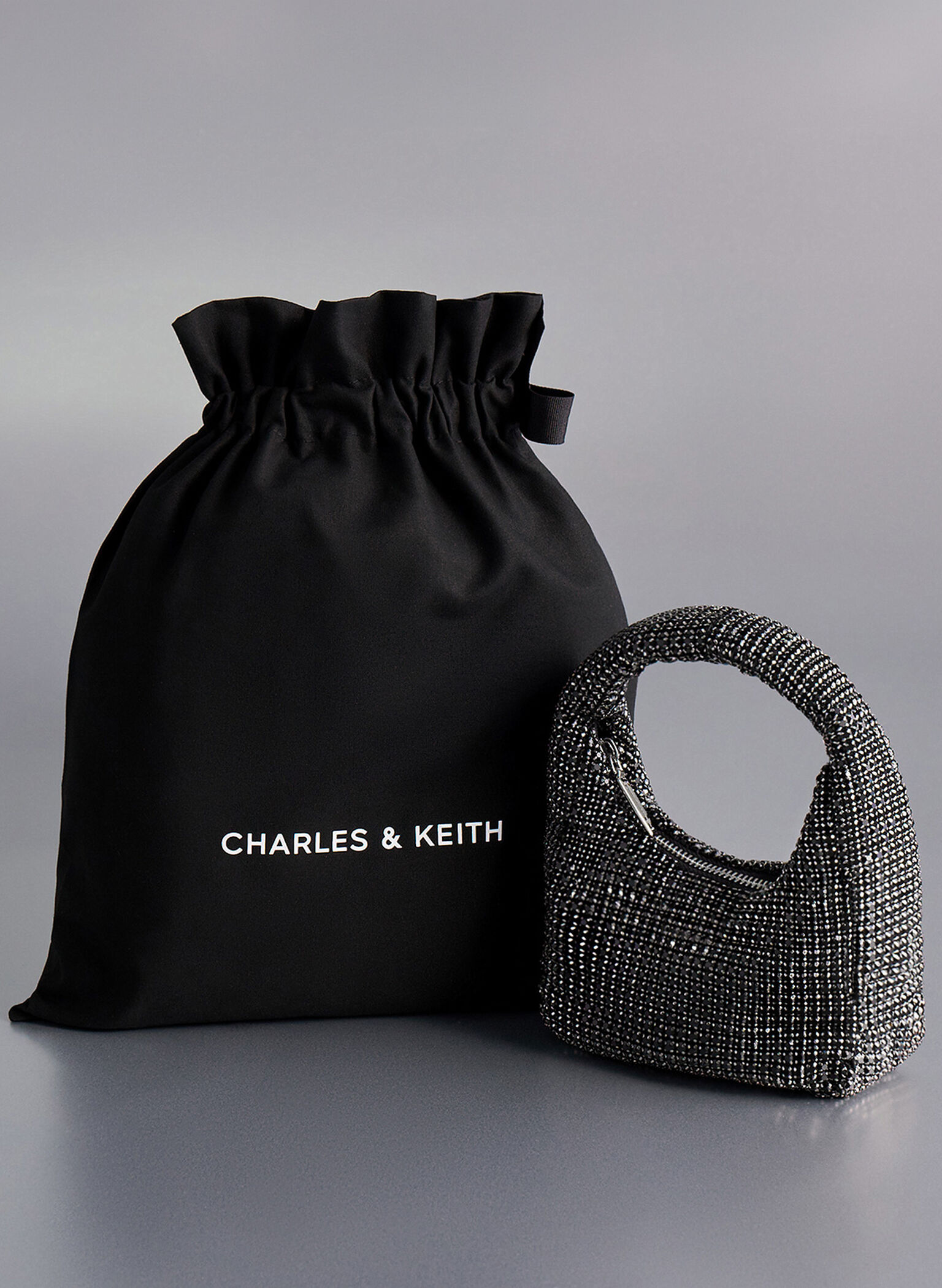 Crystal-Embellished Hobo Bag, Noir, hi-res