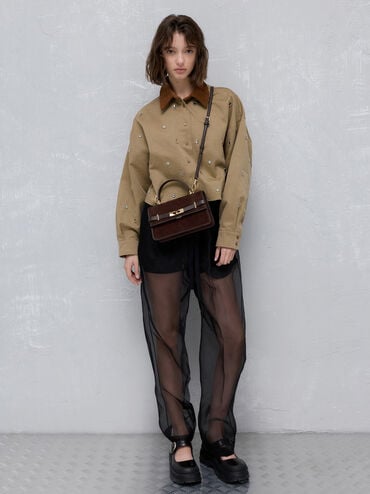 Arlet Recycled Suede Belted Top Handle Bag, Espresso Brown, hi-res