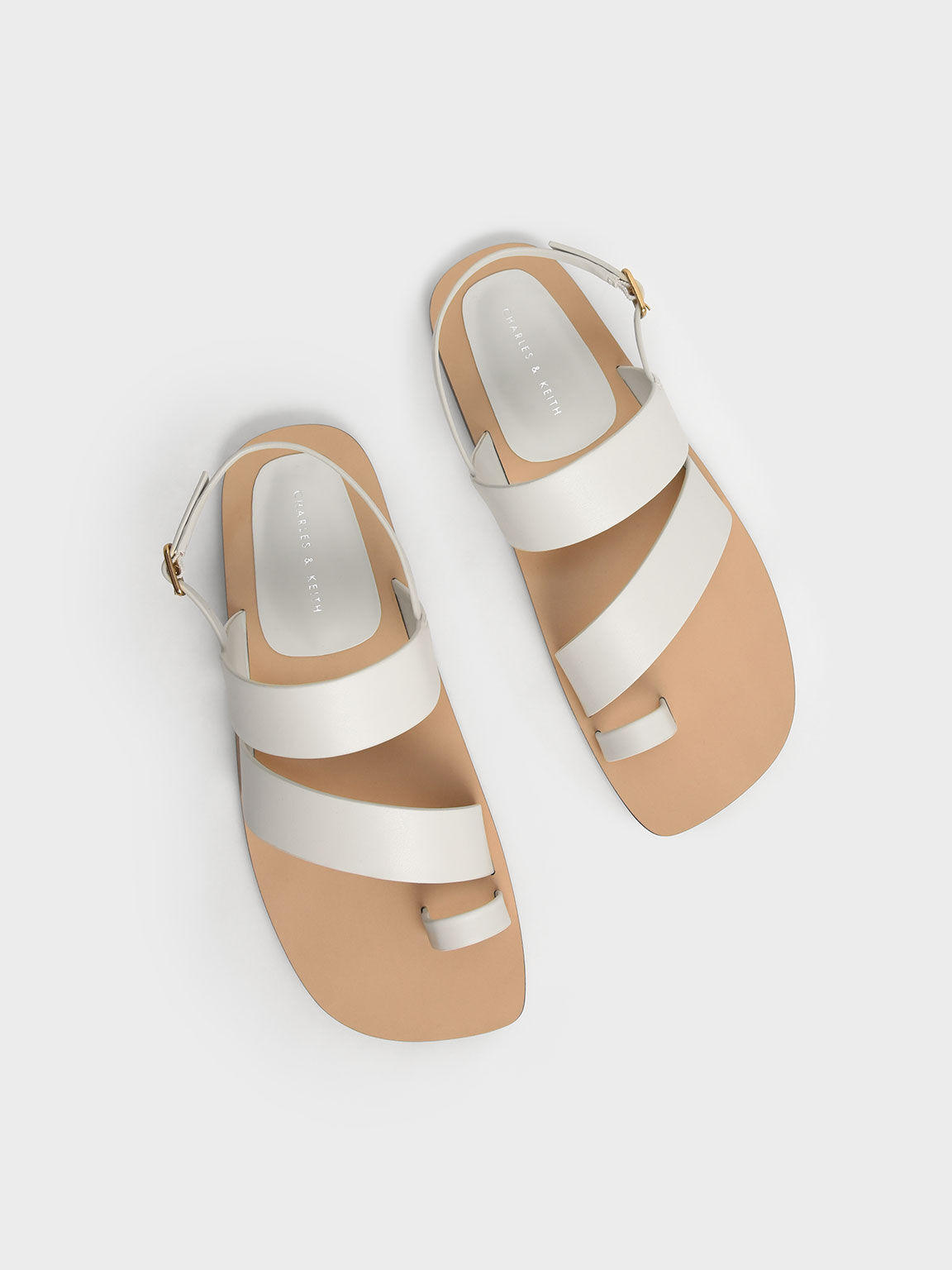 Toe-Ring Slingback Flat Sandals, Chalk, hi-res
