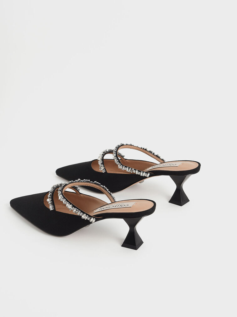 Canvas Double Gem Strap Mules, Black, hi-res