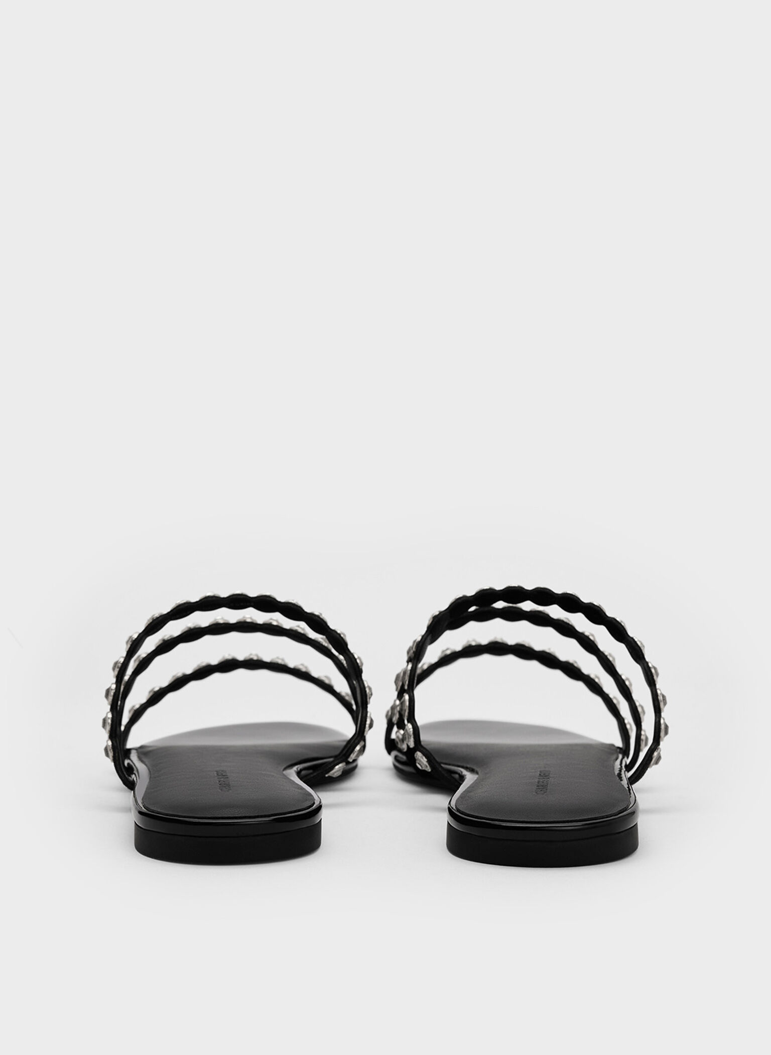 Crystal-Embellished Triple-Strap Sandals, Black Textured, hi-res