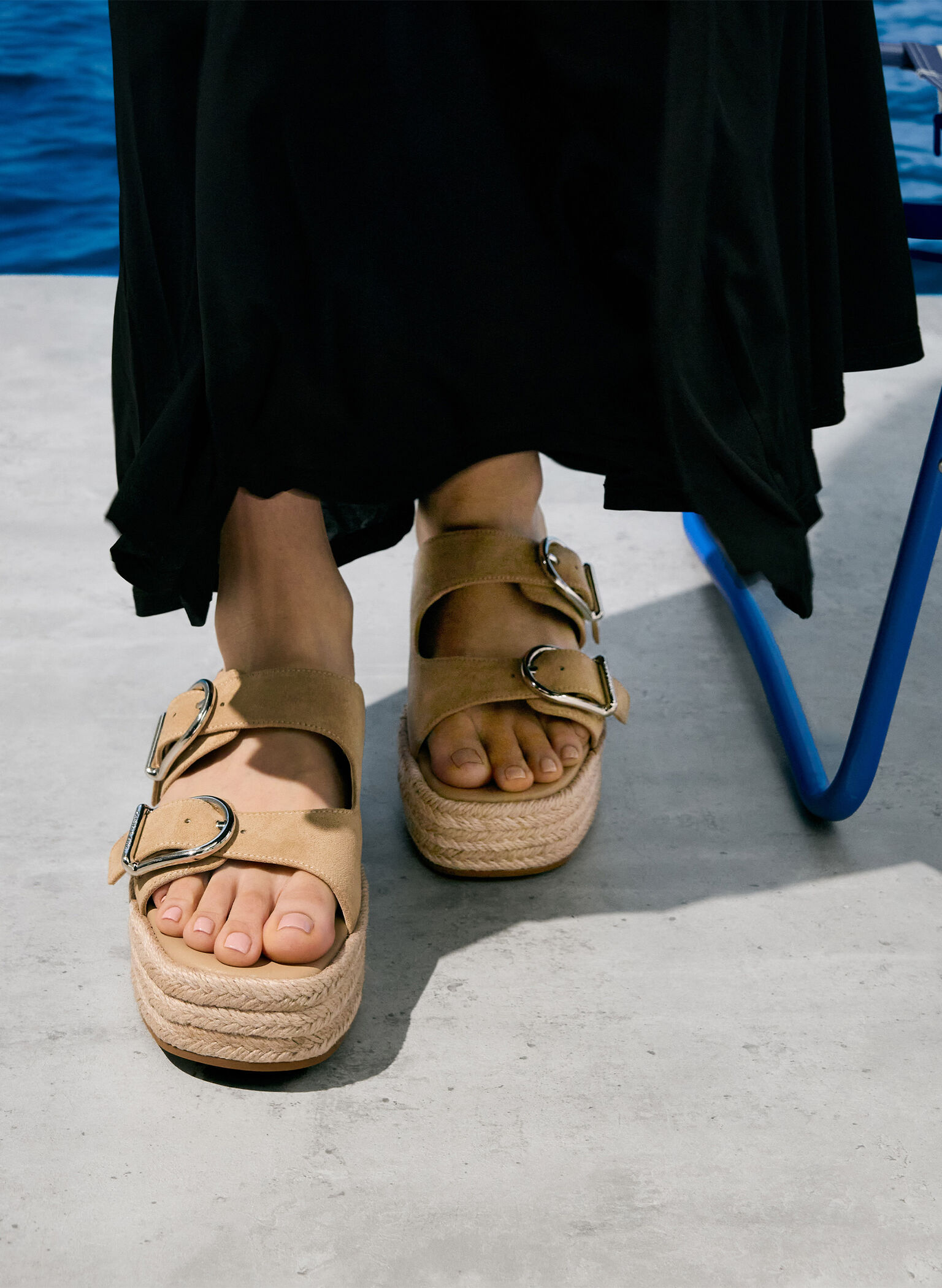 Faux Suede Double-Strap Espadrille Flatform Sandals, Sand, hi-res