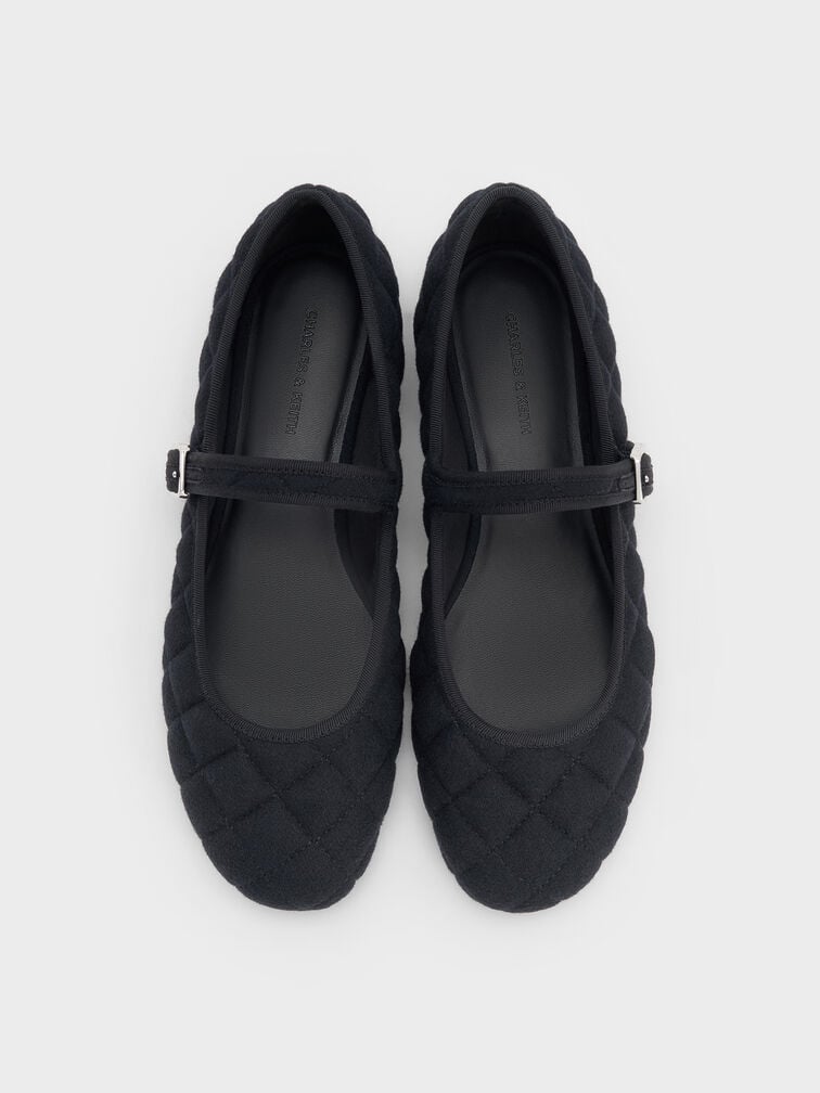 Carmel Felt Quilted Buckled Mary Jane Flats, Dark Blue, hi-res