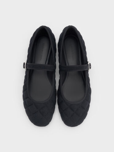 Carmel Felt Quilted Buckled Mary Jane Flats, Dark Blue, hi-res