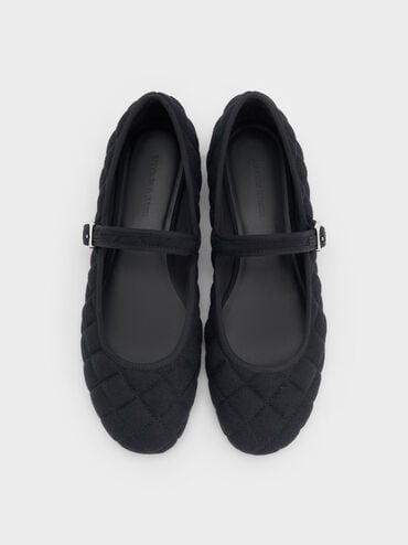 Carmel Felt Quilted Buckled Mary Jane Flats, Dark Blue, hi-res