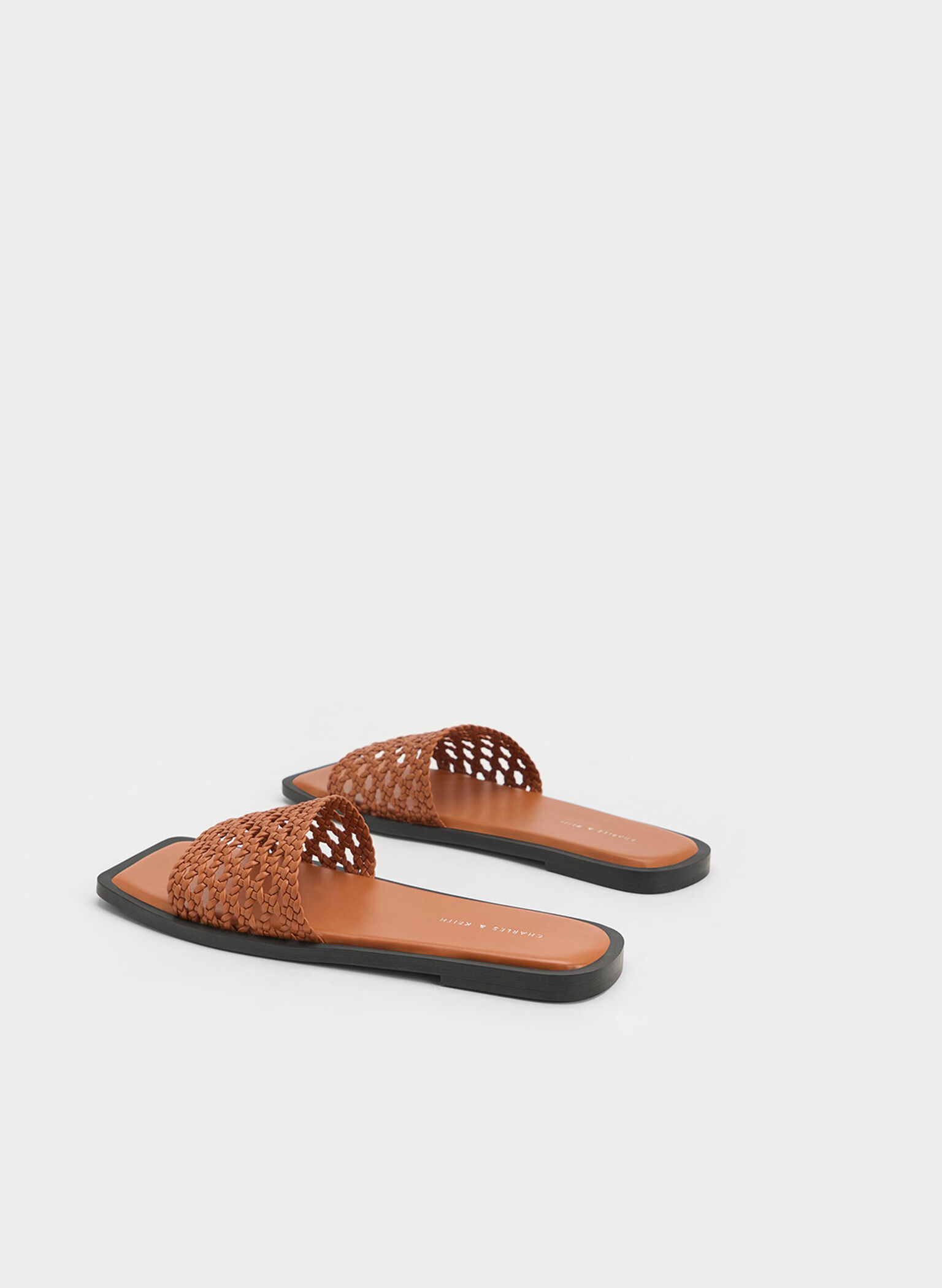 Woven Square-Toe Slides, Cognac, hi-res