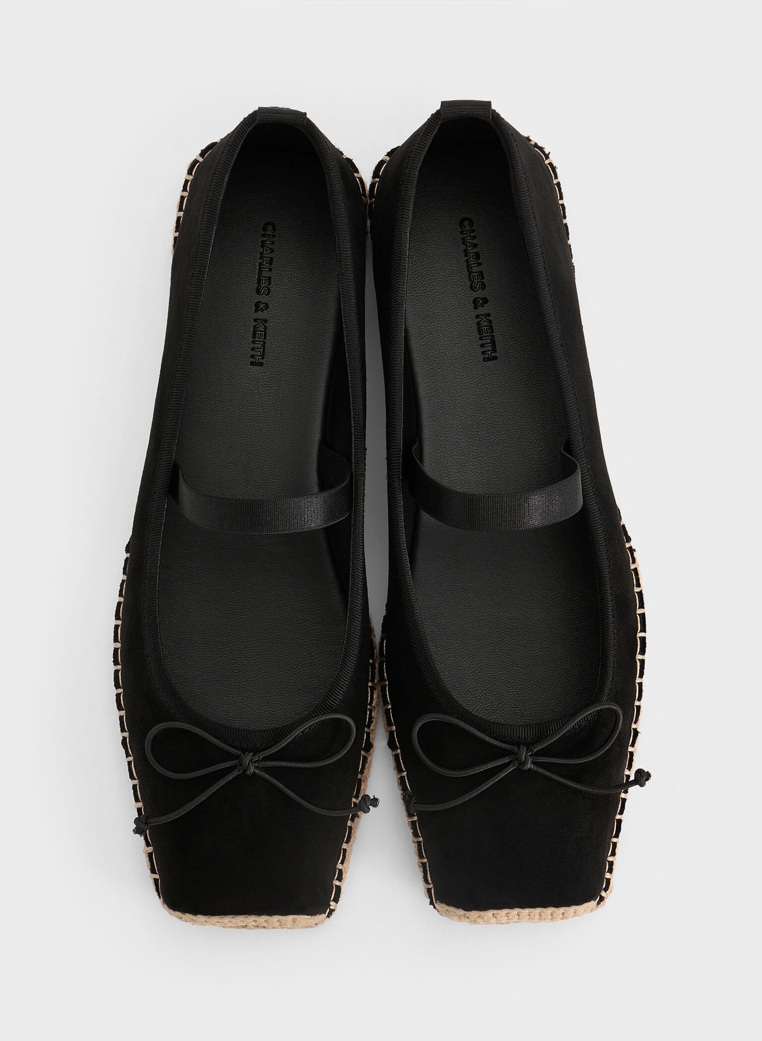 Faux Suede Bow Tie-Around Espadrille Ballet Flats, Black Textured, hi-res