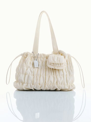 Klio Nylon Ruched Tote Bag, Cream, hi-res