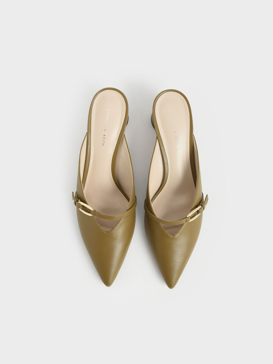 Metallic Accent Pointed Mules, Olive, hi-res