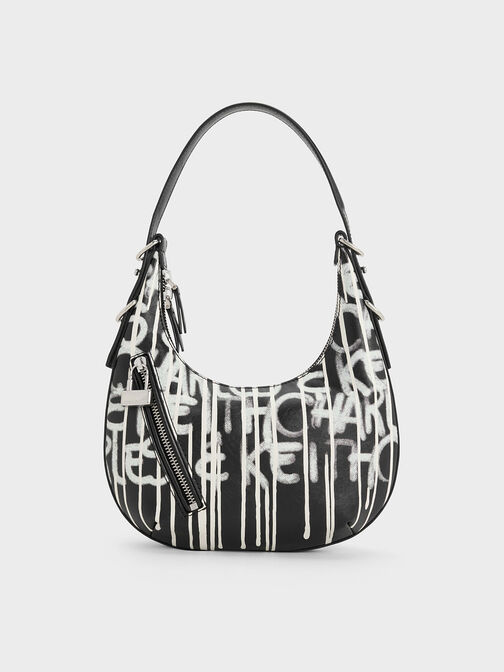Swing Padlock Printed Crescent Bag, Multi, hi-res