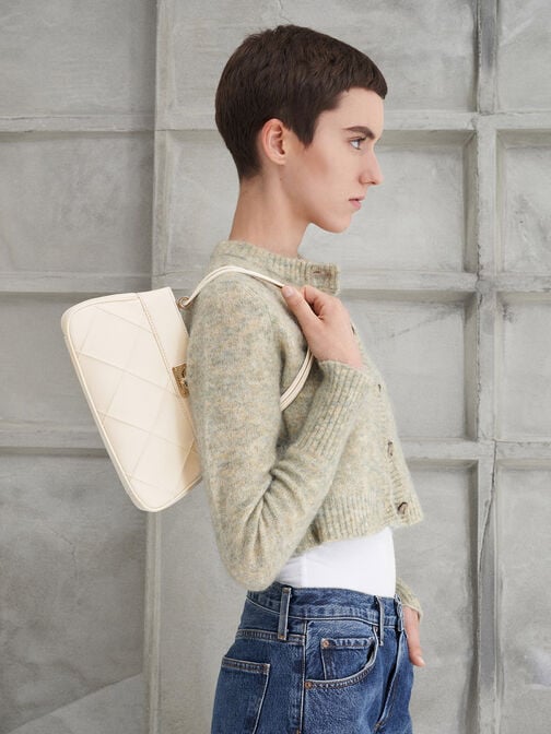 Eleni Quilted Shoulder Bag, Cream, hi-res