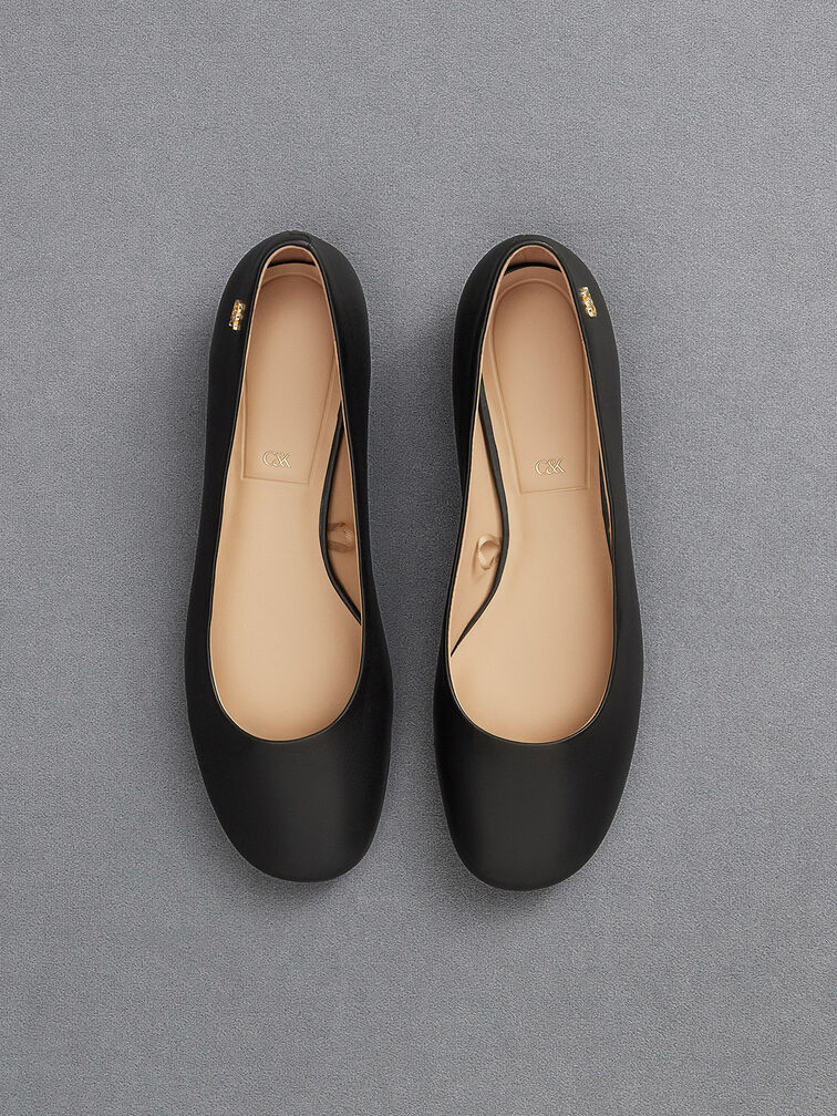 Leather Monogram Tie-Around Ballet Flats, Black, hi-res