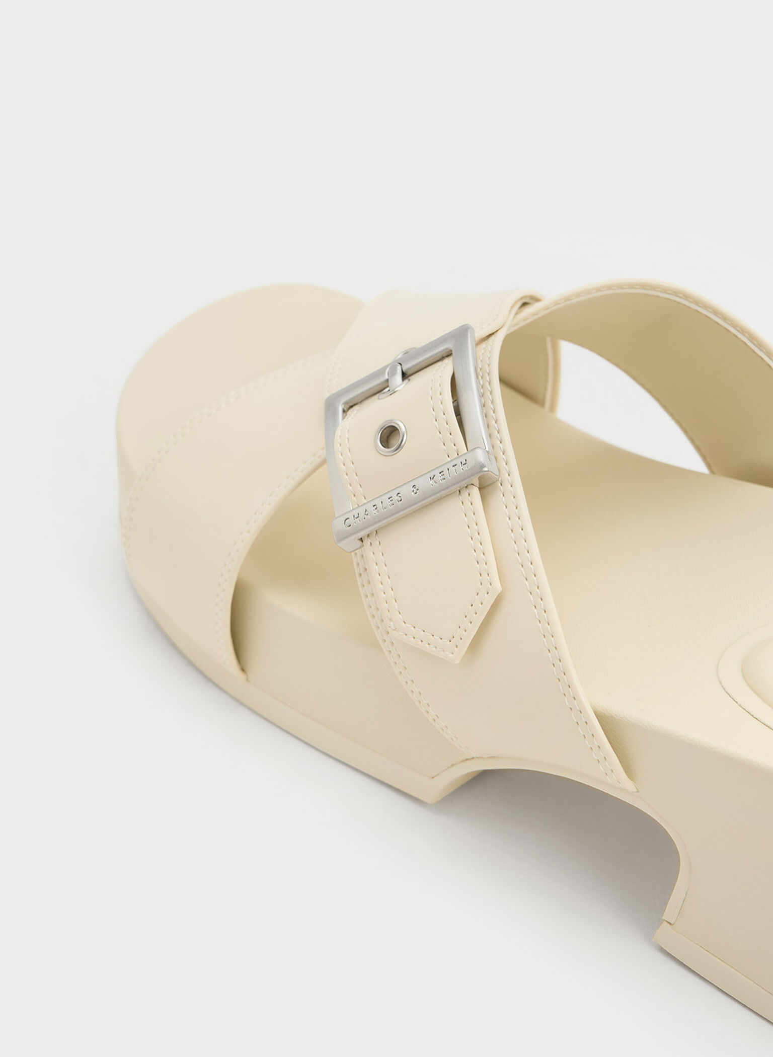 Buckled Crossover Platform Sandals, Chalk, hi-res