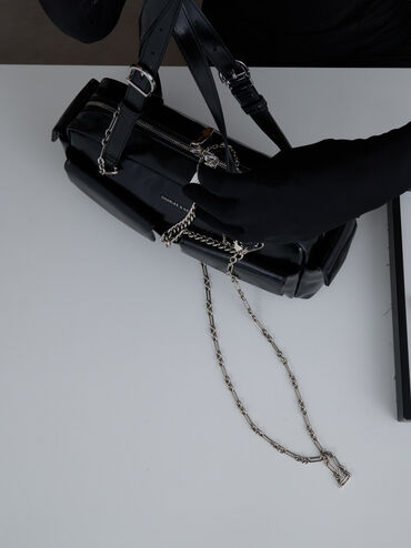 Rachel Elongated Multi-Pocket Shoulder Bag, Noir, hi-res