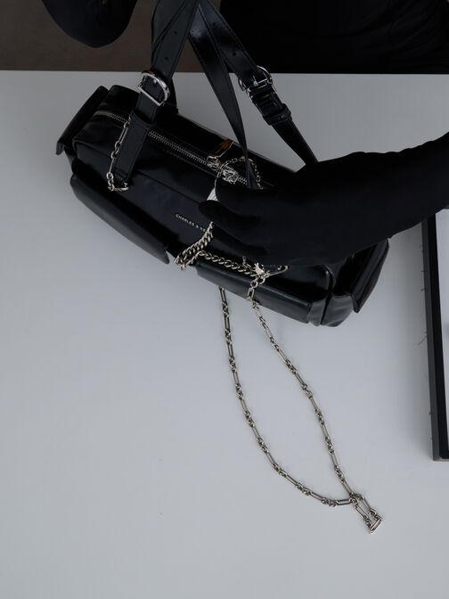 Rachel Elongated Multi-Pocket Shoulder Bag, Noir, hi-res