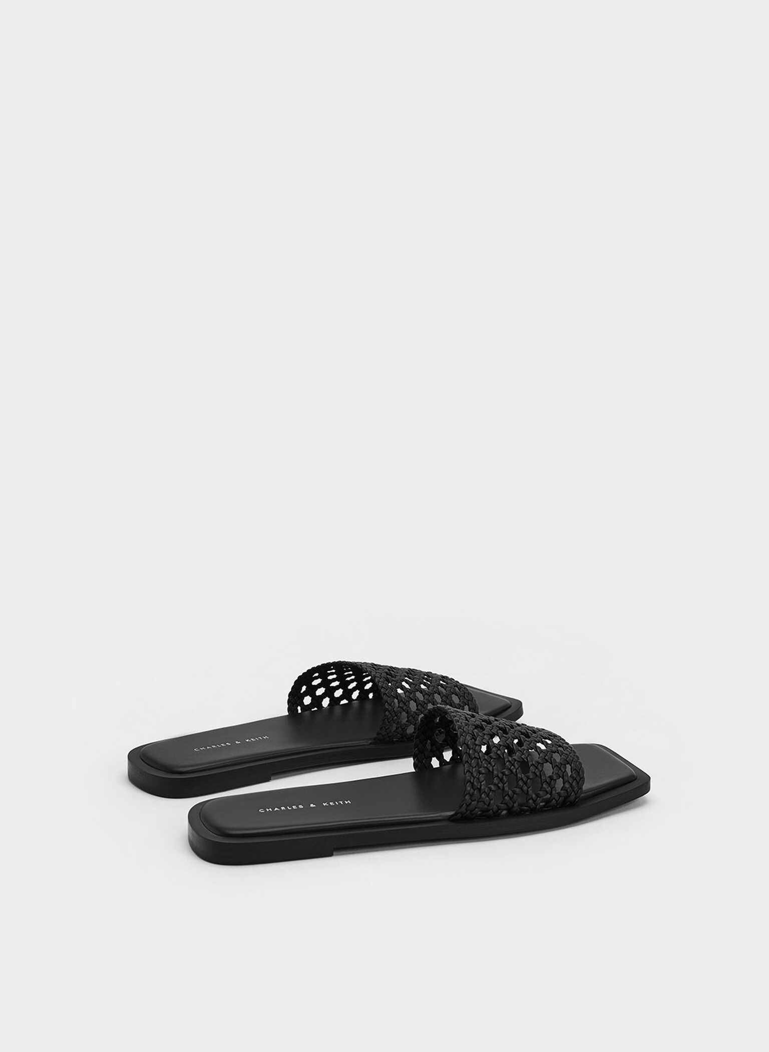 Woven Square-Toe Slides, Black, hi-res