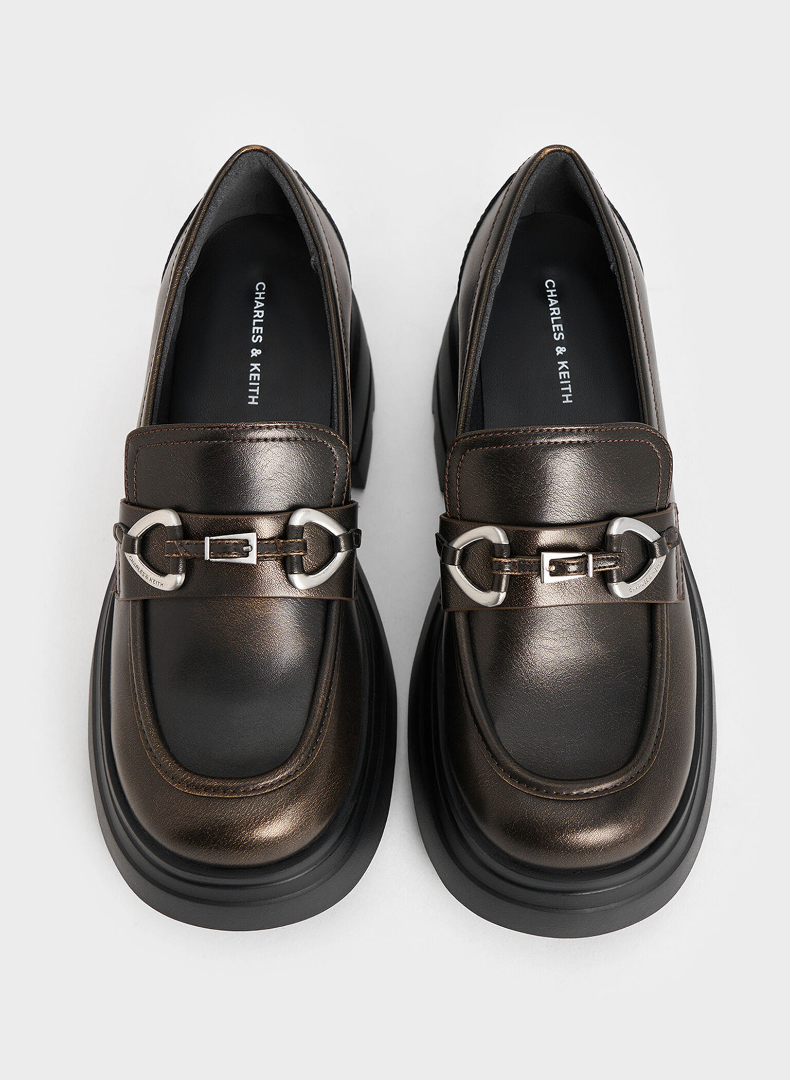 Metallic-Accent Chunky Platform Loafers, Bronze, hi-res